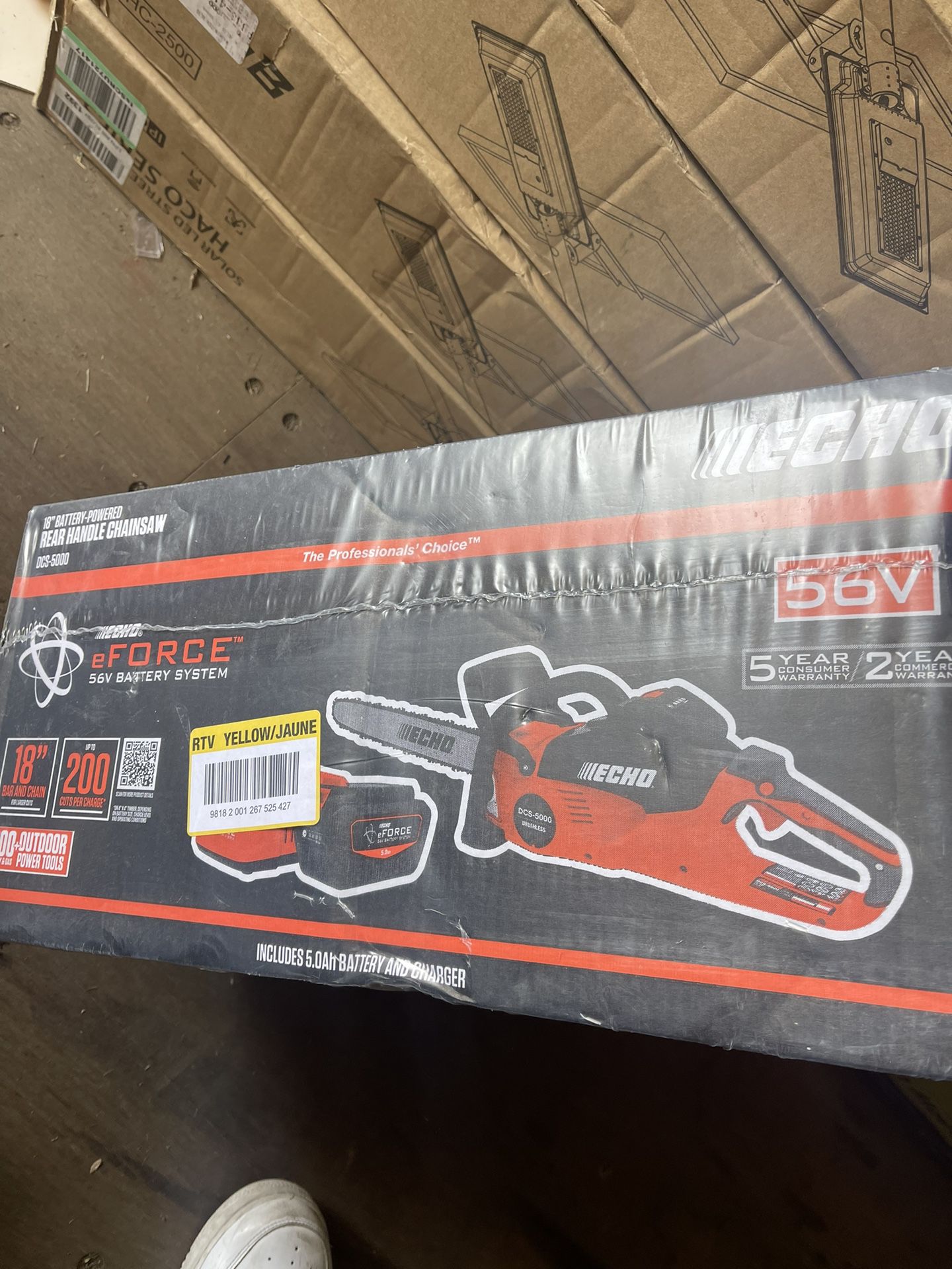 ECHO eFORCE 18 in. 56V Cordless Electric Battery Brushless Rear Handle Chainsaw Kit with 5.0Ah Battery and Charger (164)