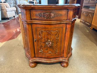 Vintage Rococo Floral Painted Solid Wood Side Cabinet