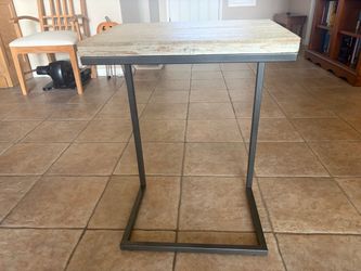 Metal & Wood C-Shape Side Table