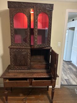 Ornate Hand-Carved Wood Hutch / Display Cabinet – $275 OBO