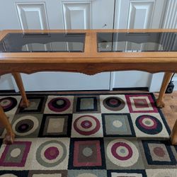 Solid Oak Wood Console/Entry Table With Glass Top 