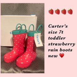 Girls Carter’s strawberry 🍓 rain boots  Size 7t new in box $ 20 🙅🏻‍♀️ firm  Cash or Zelle only 