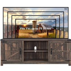 TV Stand for TVs Up to 75 inches, Wood Barn Door Media Television Console Table with Storage Cabinets, Easy Assembly Modern Entertainment Center for L