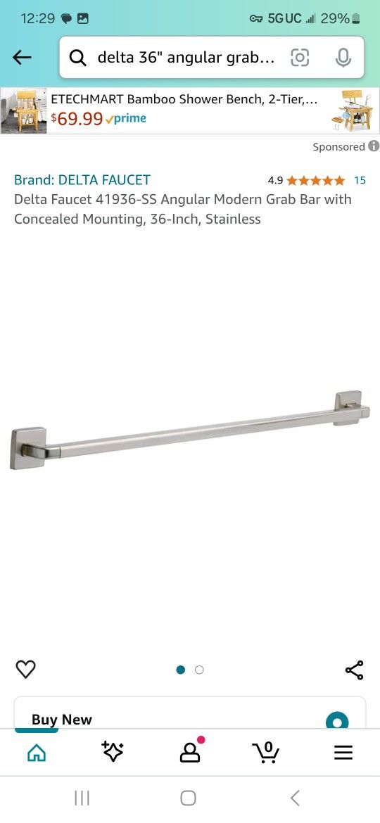 Delta Faucet 41936-SS Angular Modern Grab Bar with Concealed Mounting, 36-Inch, Stainless
BRAND NEW IN BOX RETAILS $120
