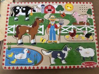 Lot of Melissa & Doug Puzzles Old MacDonald's Farm Song Puzzle & Unicorn Chunky Puzzle & Fishing Magnetic Puzzle Game & Bug Catching Magnetic Puzzle 