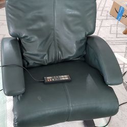 Reclining Massage Chair Hunter Green Leather And Ottoman 