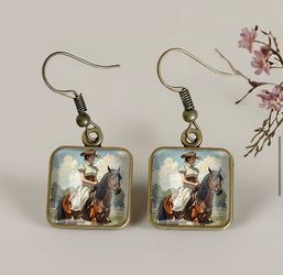 Cowgirl Illustration Drop Earrings