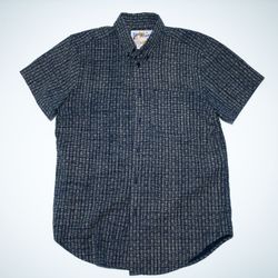 Naked & Famous Indigo W/ Basket Weave Pattern Short Sleeve Shirt Medium