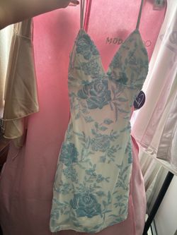Homecoming Dress: Mini Dress with Blue Floral Sequin Embroidery