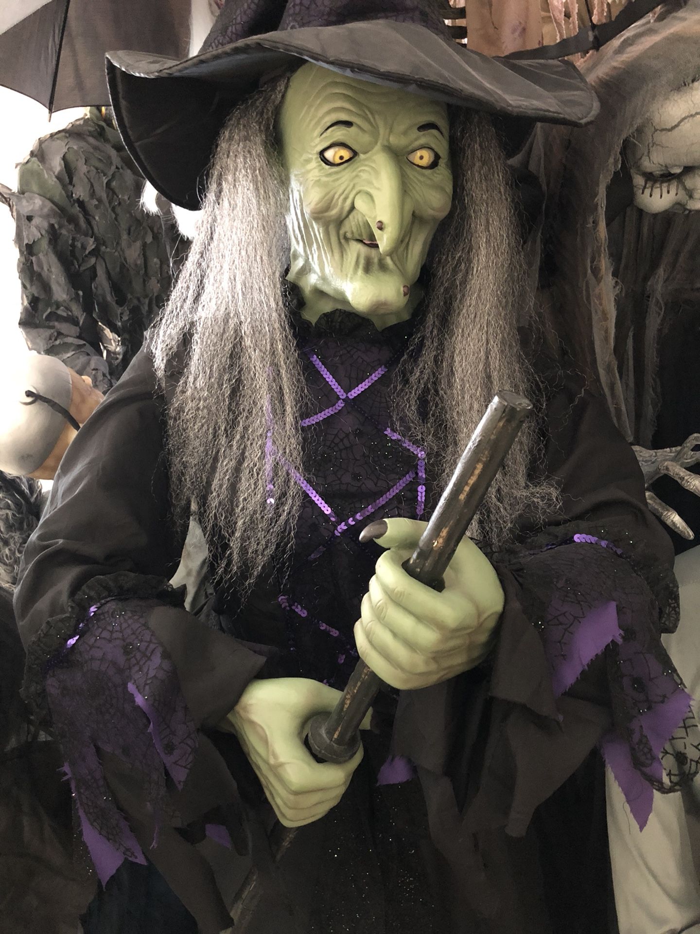 The 5ft Gemmy animated Witch with Broomstick halloween decorations
