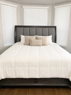 King Bed Frame with Upholstered Headboard