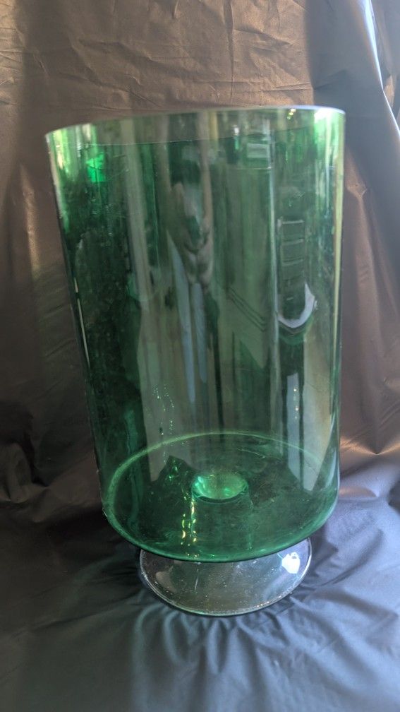 Tall Green Glass Candle Holder Or Vase