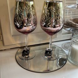 2 Tall Silver, Pink Goblets, Candle Holders $5 