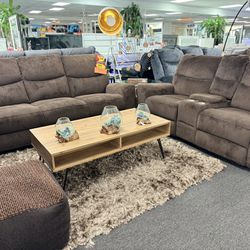 ⭐️Amazing Deal⭐️Gorgeous Chocolate Reclining Sofa&Loveseat With FREE 55In 4K Tv 📺 Only $999