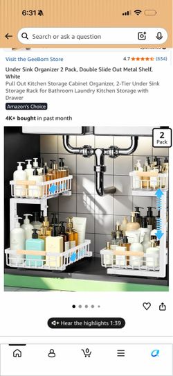 Under Sink Organizer 2-Pack White Metal Shelf