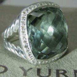 David Yurman Sterling Silver Prasiolite and Diamond Ring