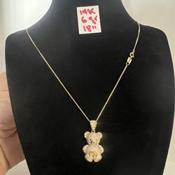 14K For Wedding Solid Gold Chain and Pendant CUBIC ZIRCONIUM STONES 6Gr 18 Inches Long 