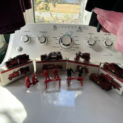 Small Fire Trucks W/Boxes  and Plastic Firemen 