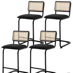 Modern Bar Stools (4pcs) – Black & Rattan (Set disponible)