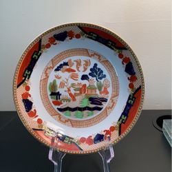 Double Phoenix vintage handpainted Nikki Iron stone Japan 8 inches B10