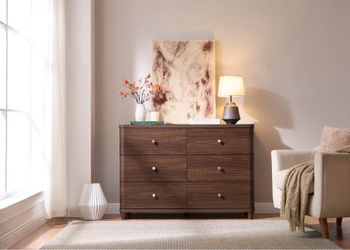32.9” H Walnut Brown 6 Drawer Dresser – Modern Bedroom Chest