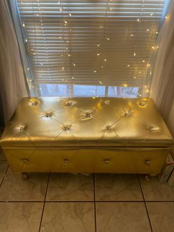 Gold Tufted Storage Ottoman Bench