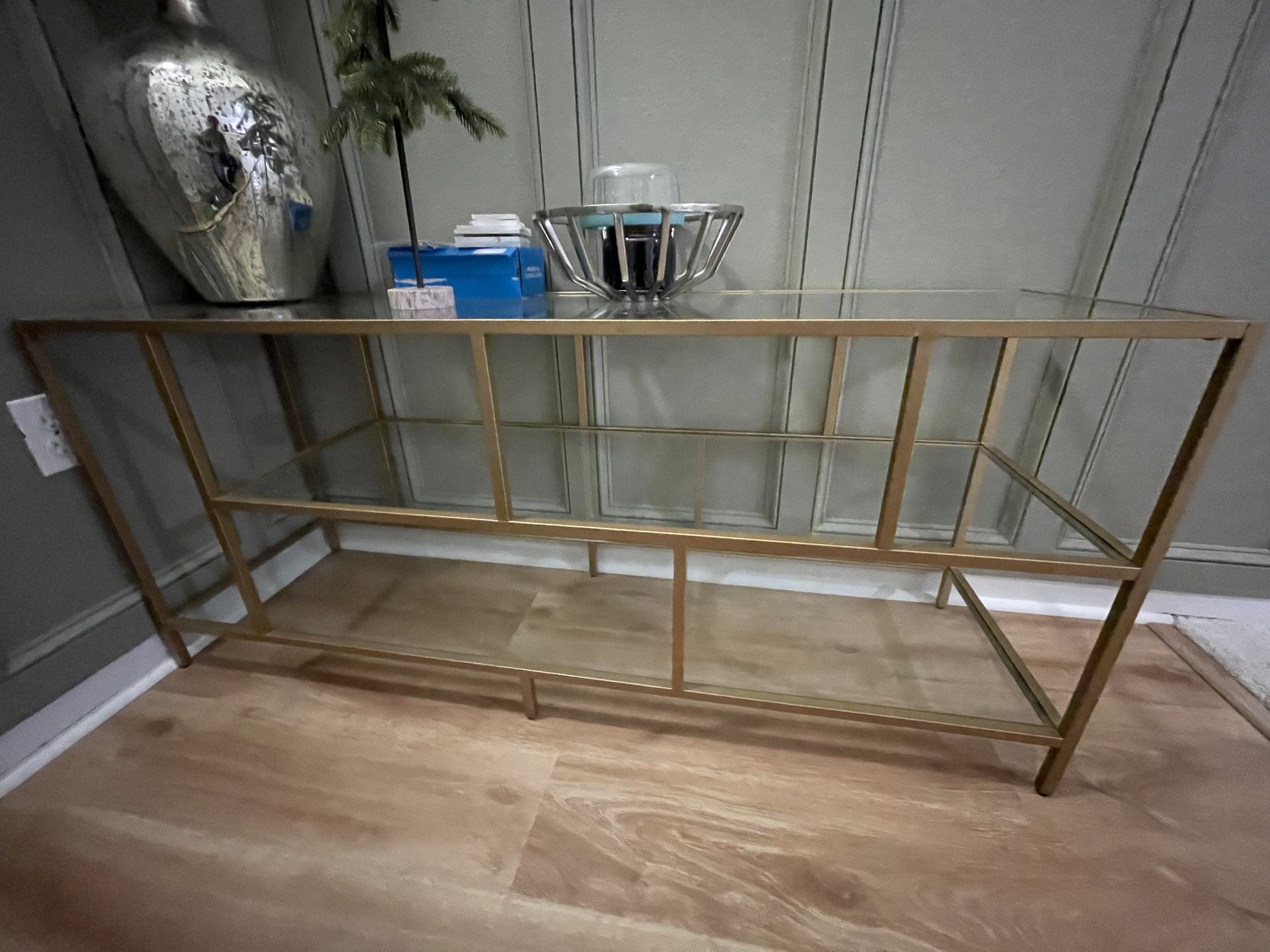 Glass And Gold Entry Way Table 
