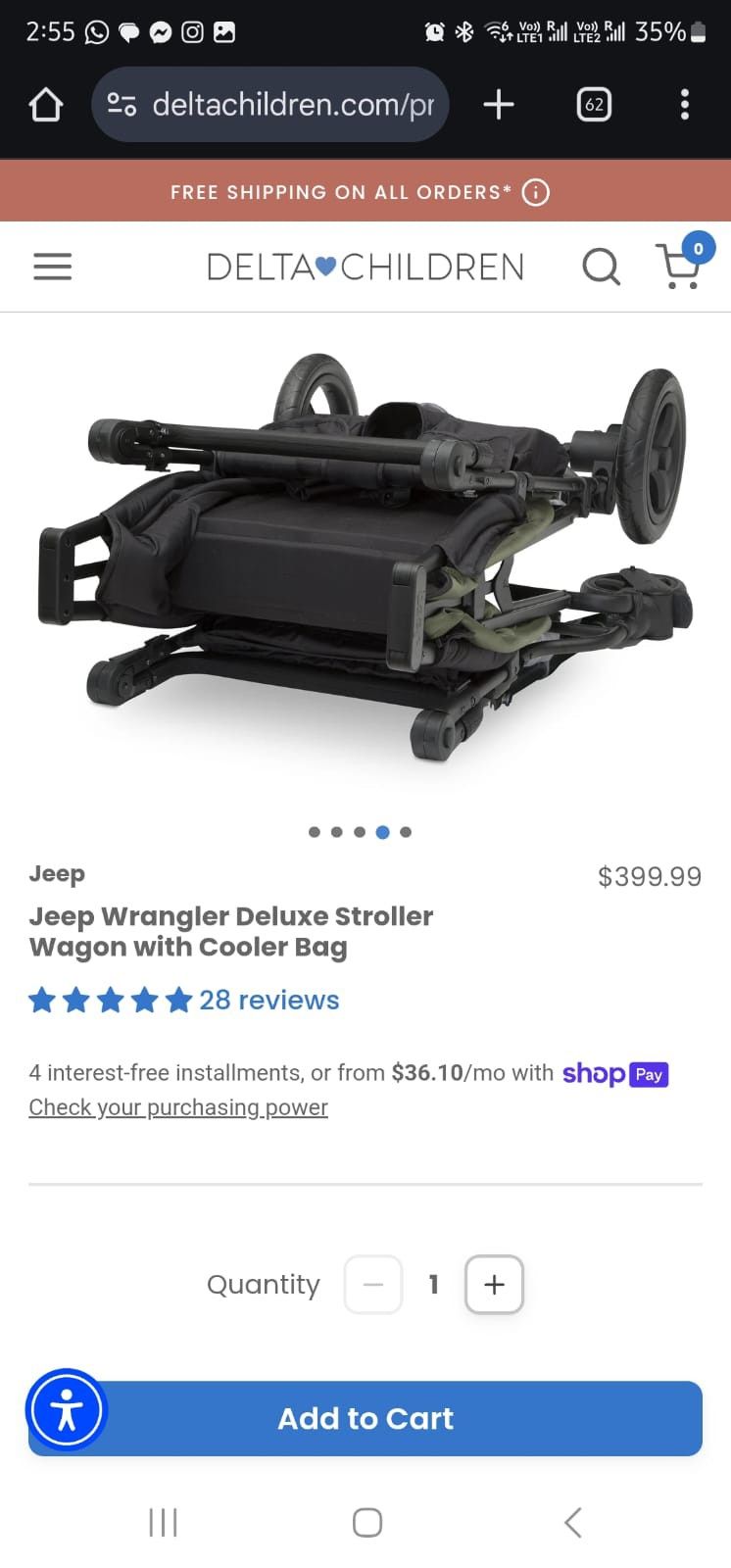 Jeep Wrangler Deluxe Stroller Wagon With Cooler Bag