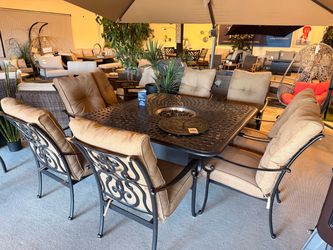 Cast Aluminum Patio Fire Pit Dining Set