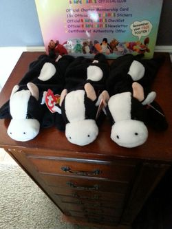 3 black and white cow beanie babies