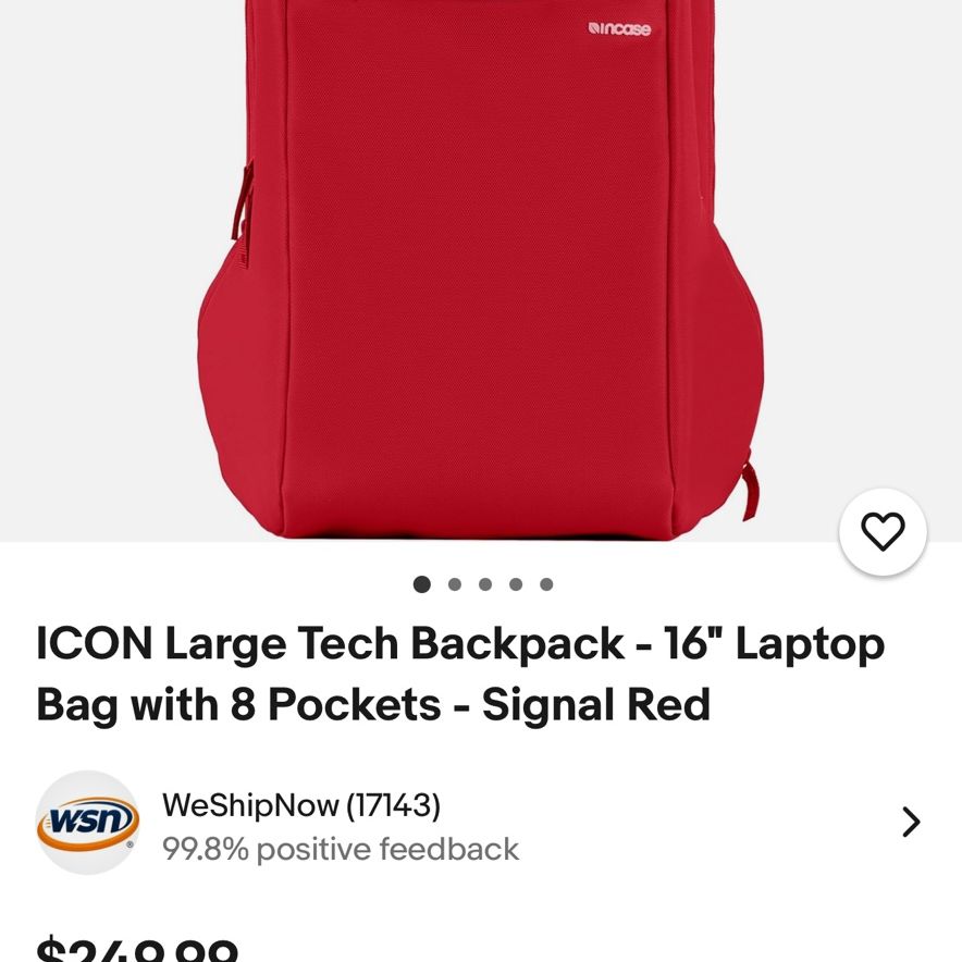 Incase Large Tech Red Backpack-16” Laptop Bag With 8 Pockets