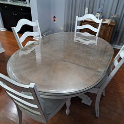 Distressed White Wood Dining Set