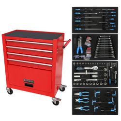 Red 4-Drawer Steel Rolling Tool Cart / Mechanics' Tool Cabinet  w/ TOOLS INCLUDED [NEW] **Retails for $250+