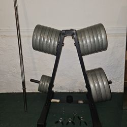 Weighted Plates 260 Lbs With Straight Bar And Adjustable Dumbbells 