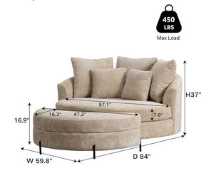 Oversized Round Accent Chair with Ottoman