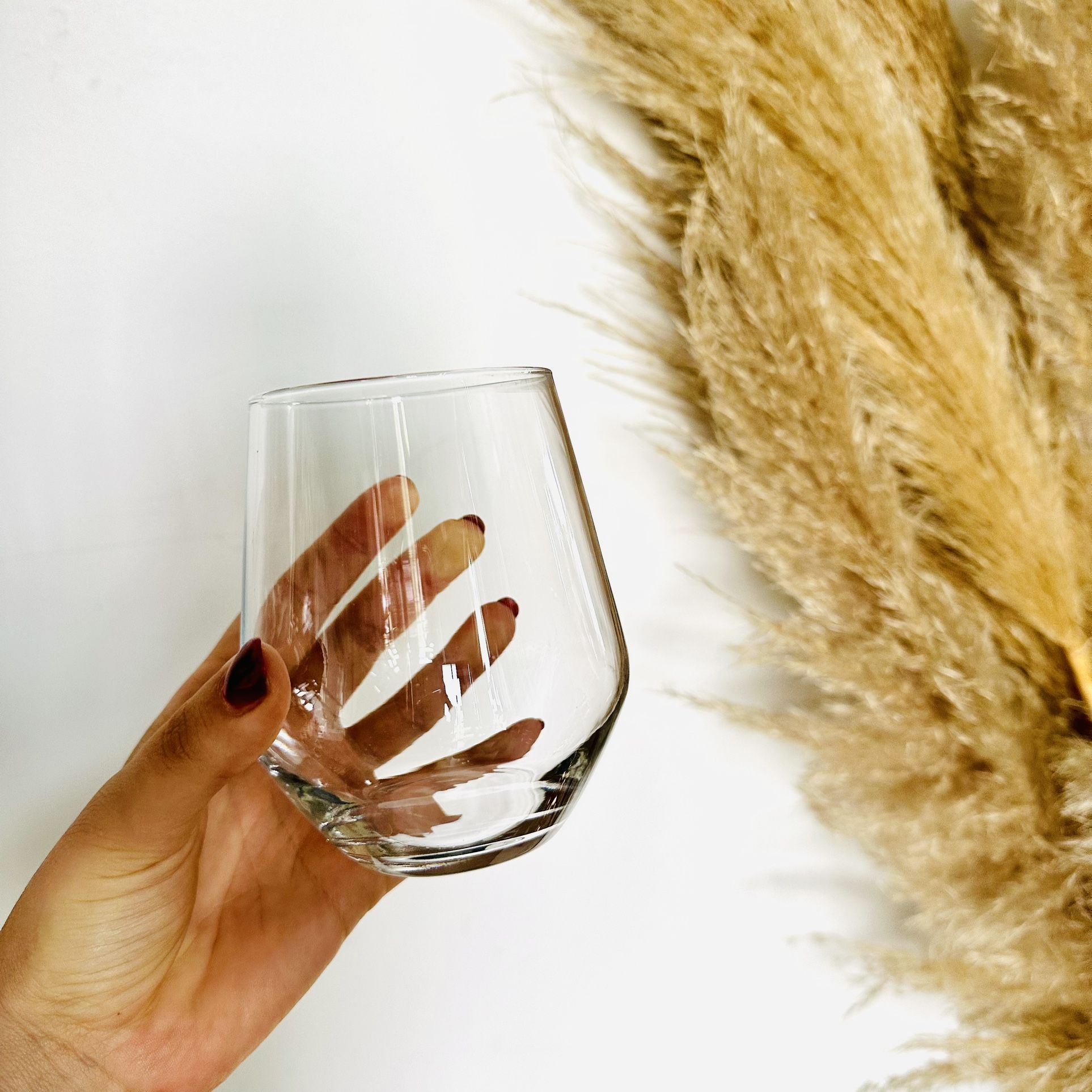 WEST ELM Clear Modern Stemless Wine Juice Glass Mug Drink Wear Glasses Set 4