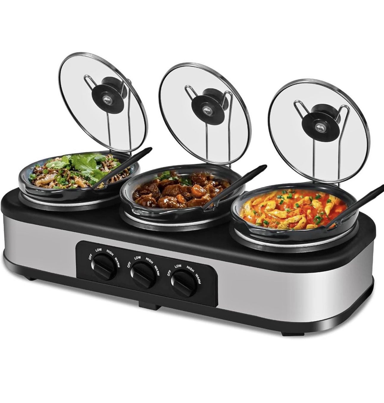 Triple Slow Cooker, 3×1.5 QT Buffet Servers and Warmers, 3 Pots Buffet Slow Cooker Adjustable Temp L