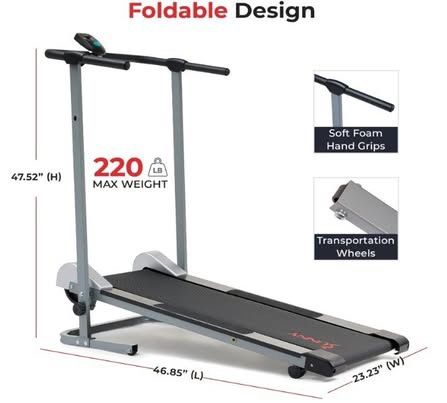NEW Sunny Health Non-Electric Walking Pad, Fixed Incline, Foldable Treadmill, Digital Monitor