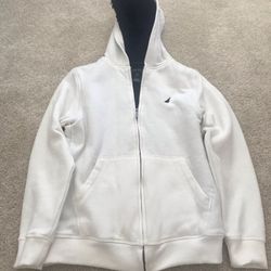 Like New Nautica White Sweatshirt With Warm Blue Sherpa Fleece Inside 