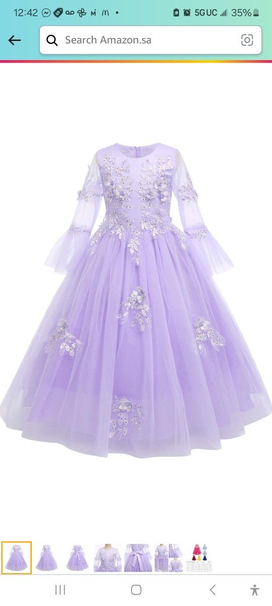 Flower Girls Vintage Floral Boho Lace 7-8 T Sleeves Maxi Dress Wedding Princess Party Communion Evening Formal Dance Gown