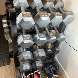 Set Of Cast Iron Hex Dumbbells 15s To 45s  Total : 420 lbs (NO RACK INCLUDED)