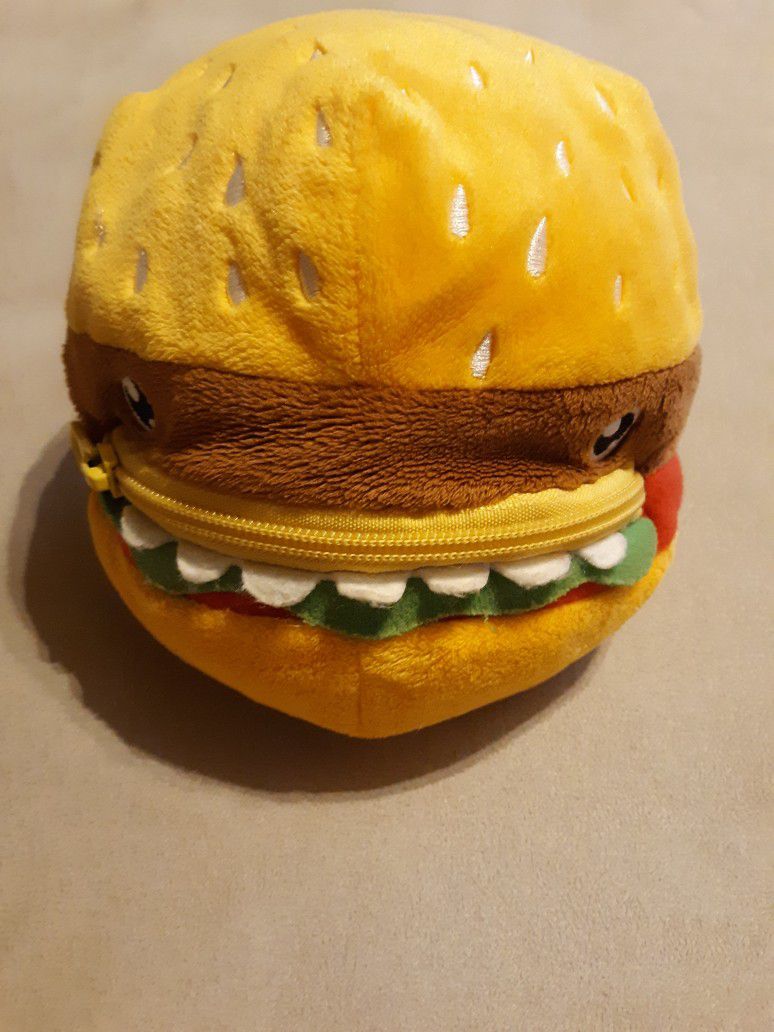 Hamburger Stuffed Plush Toy w/ Zipper Pouch.  Hallmark 2014. 