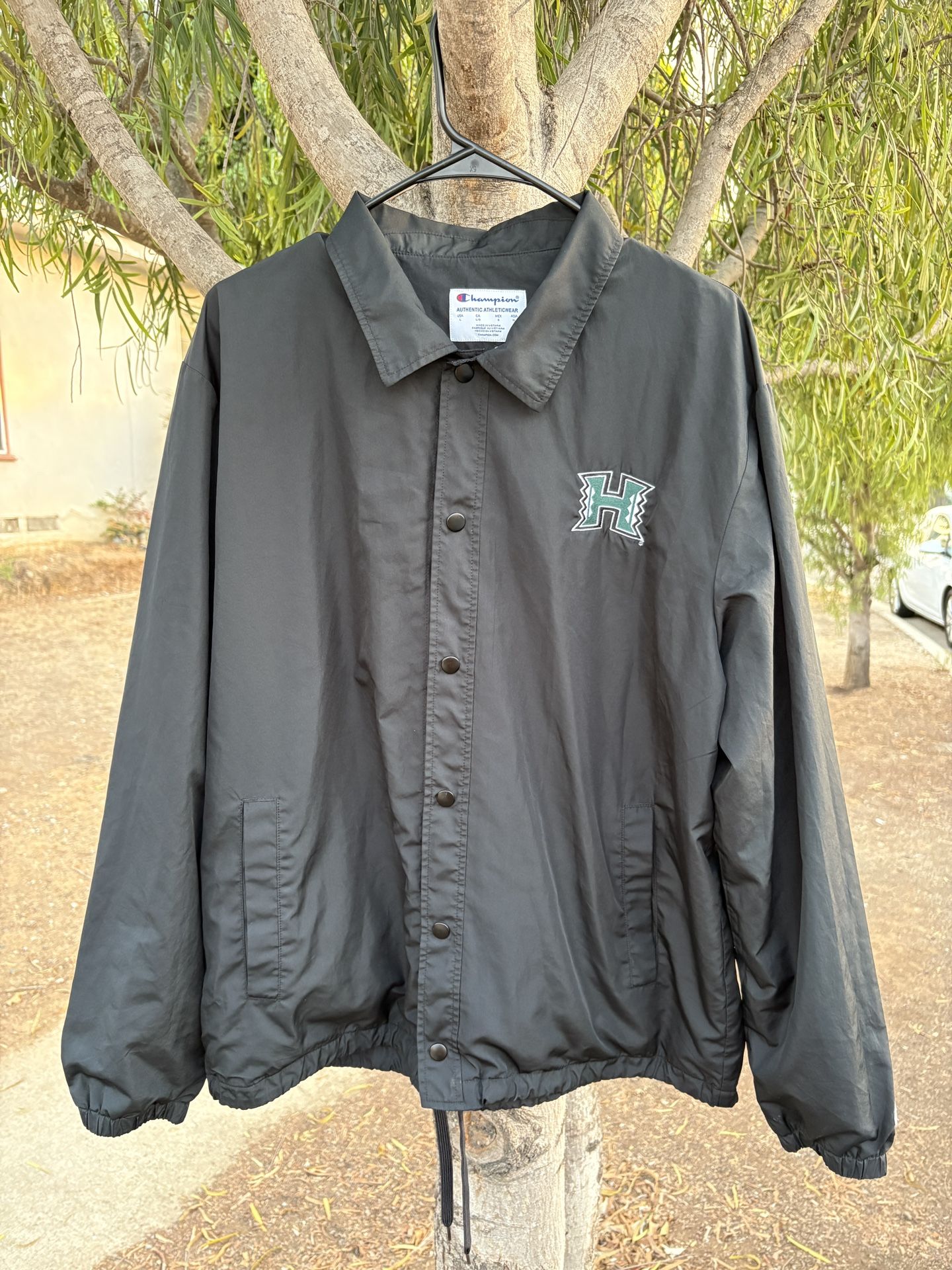 Champion Coaches Jacket University Of Hawaii Mens Medium Black Nylon NCAA 90’s