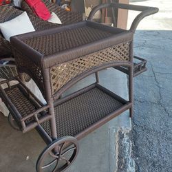 Lloyd Flander Brand Wicker Serving Cart