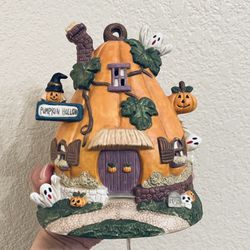 Vintage 1995 Hand Painted Lighted Ceramic Halloween House Pumpkin Hollow WORKS