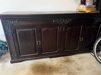 Hardwood Cabinet with hand carved detail - reclaimed wood.