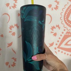 BRAND NEW WITH TAGS! STARBUCKS Teal matte Floral Stainless Steel Tumbler/cup  