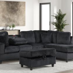 Black Sectional With Ottoman