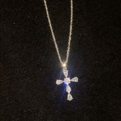 Silver Diamond Out Cross Chain