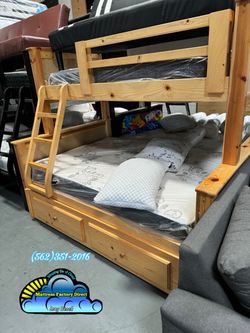Twin full full bunk bed natural litera cama con colchón